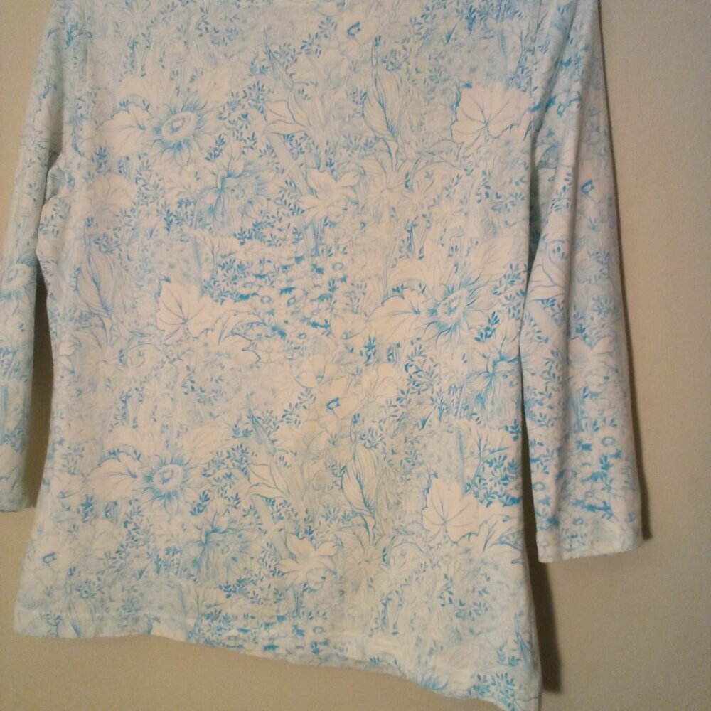 Talbots Shirt Women M 3/4 Sleeve Soft Stretch Pattern Blue White - Picture 14 of 15